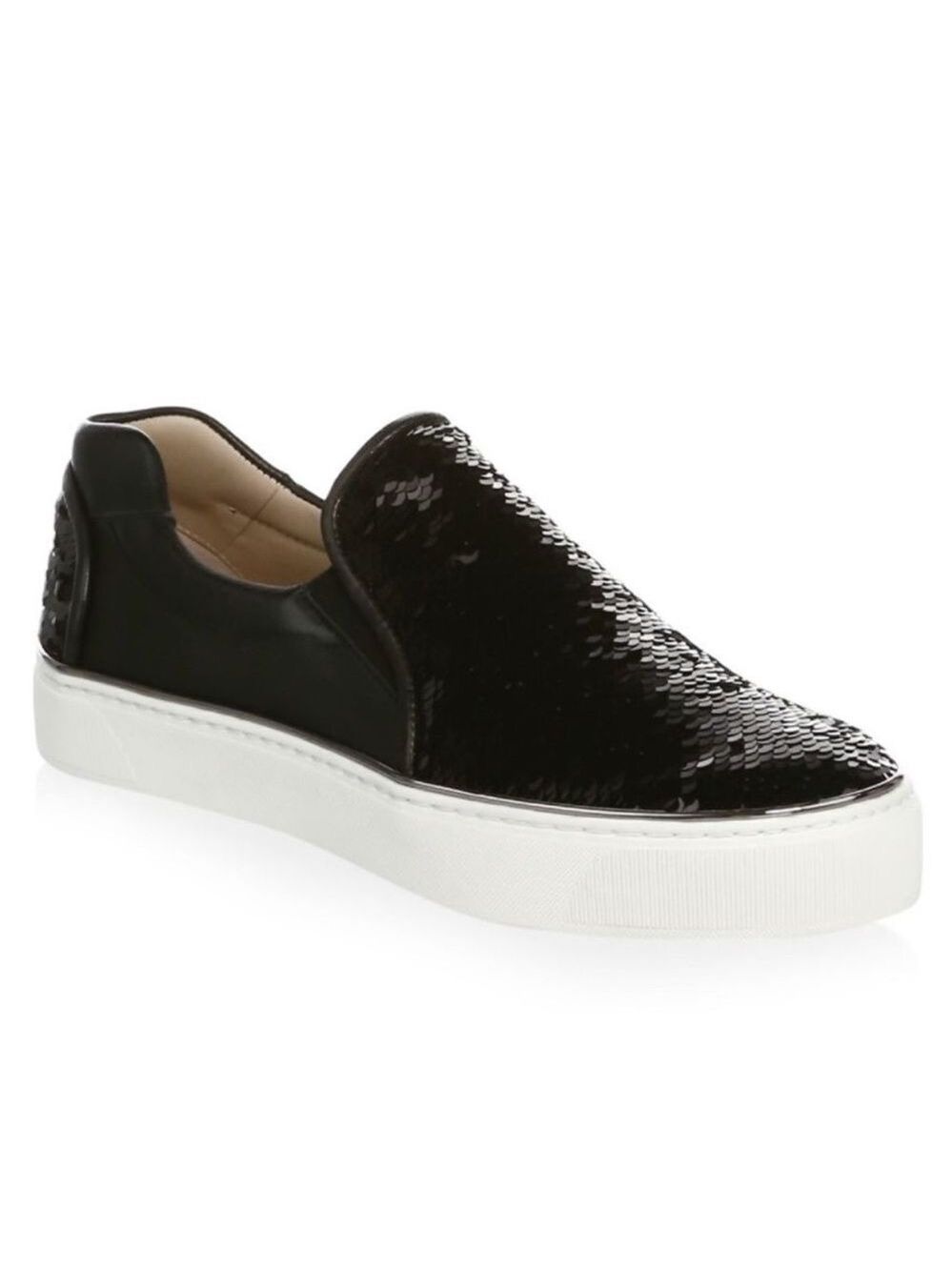 Stuart Weitzman Sequin Slip-On Leather Loafer Sneakers
